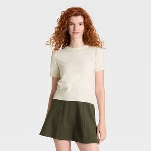 A New Day Women's Short Sleeve Cozy Knit Sweater in Oatmeal